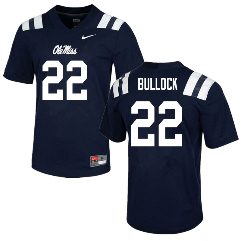 Men #22 Kentrel Bullock Ole Miss Rebels College Football Jerseys Sale-Navy